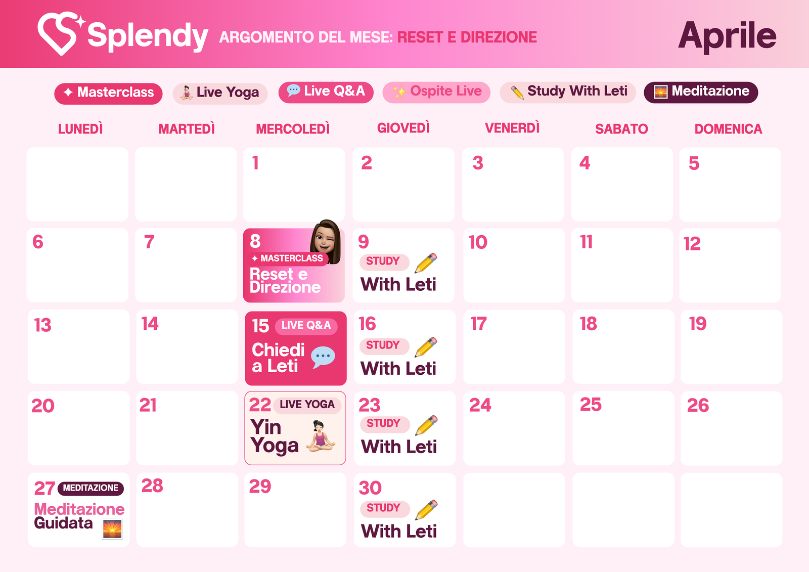 Calendario appuntamenti Splendy